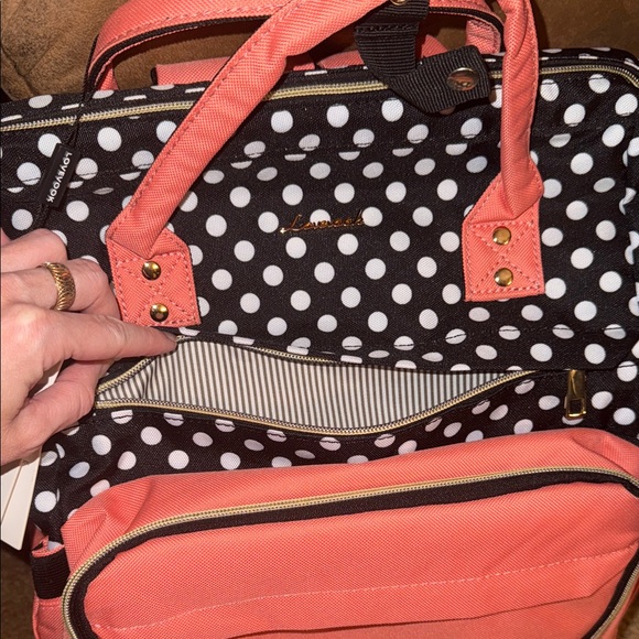 Coral and Black Polka Dot Lovevook Women's Backpack - Picture 3 of 6